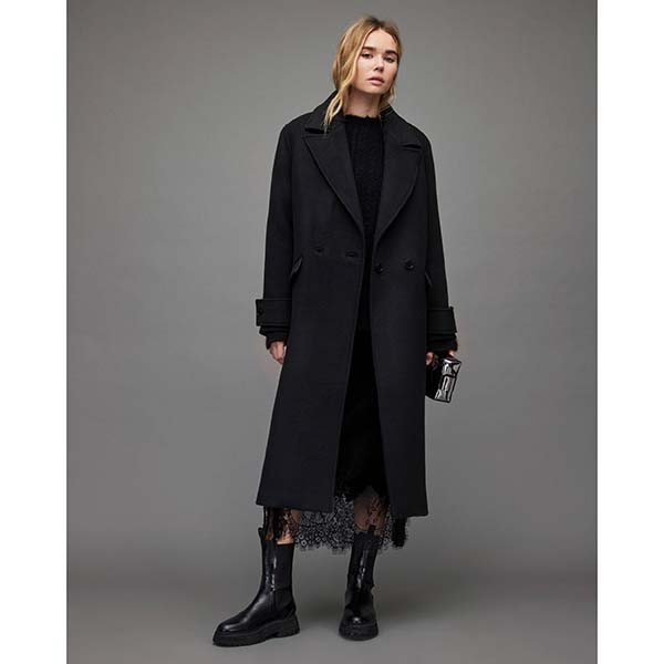 Allsaints Australia Womens Mabel Oversized Wool Blend Long Coats Black AU24-516
